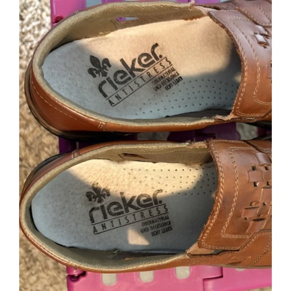 Rieker Tan Leather Slip-on Shoes Men's EU Size 41/US 8.5 Casual Comfort Travel